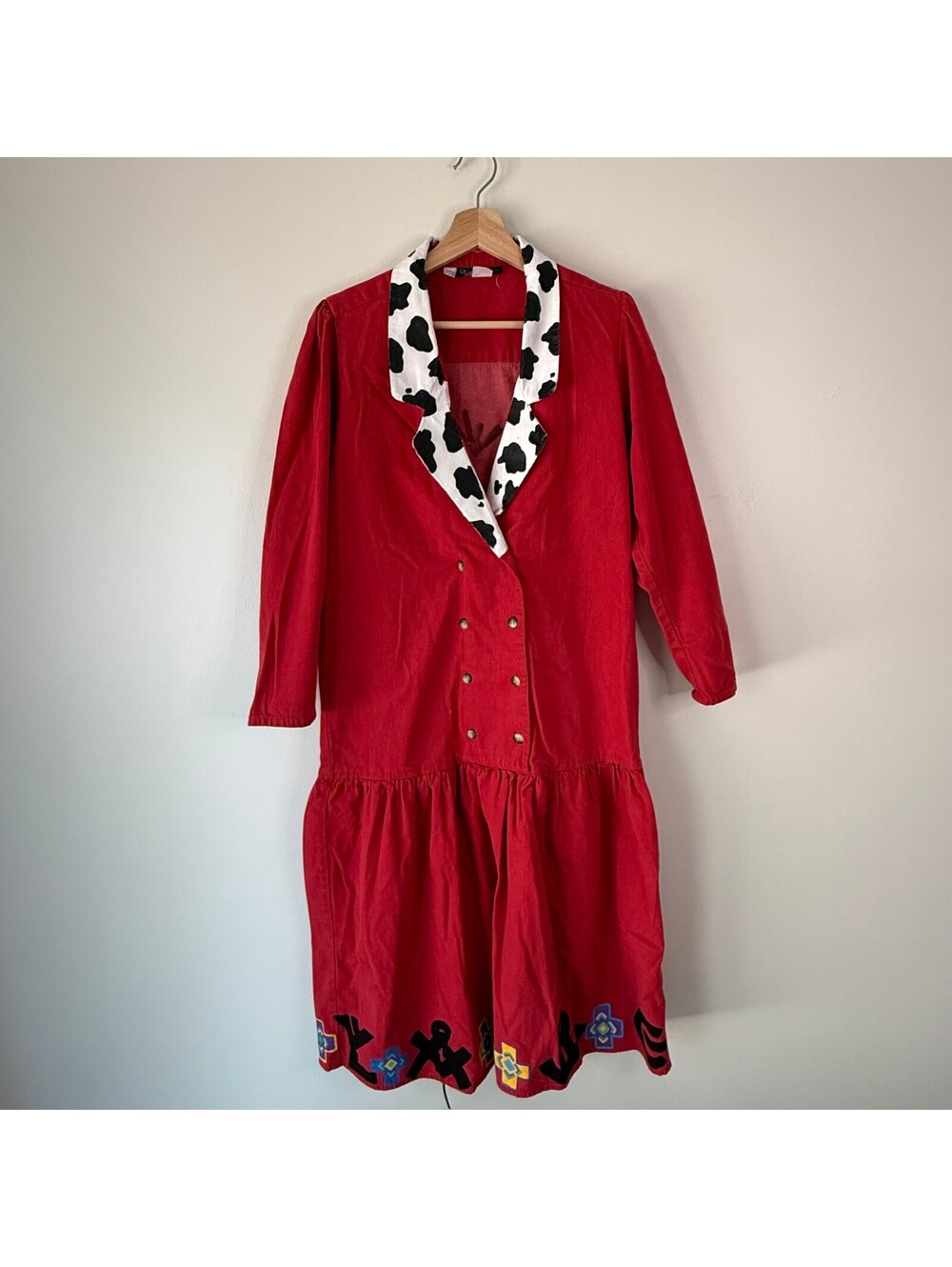 Vintage 80s Katherine Stephen's Hand-painted Western Red Dress Size Medium